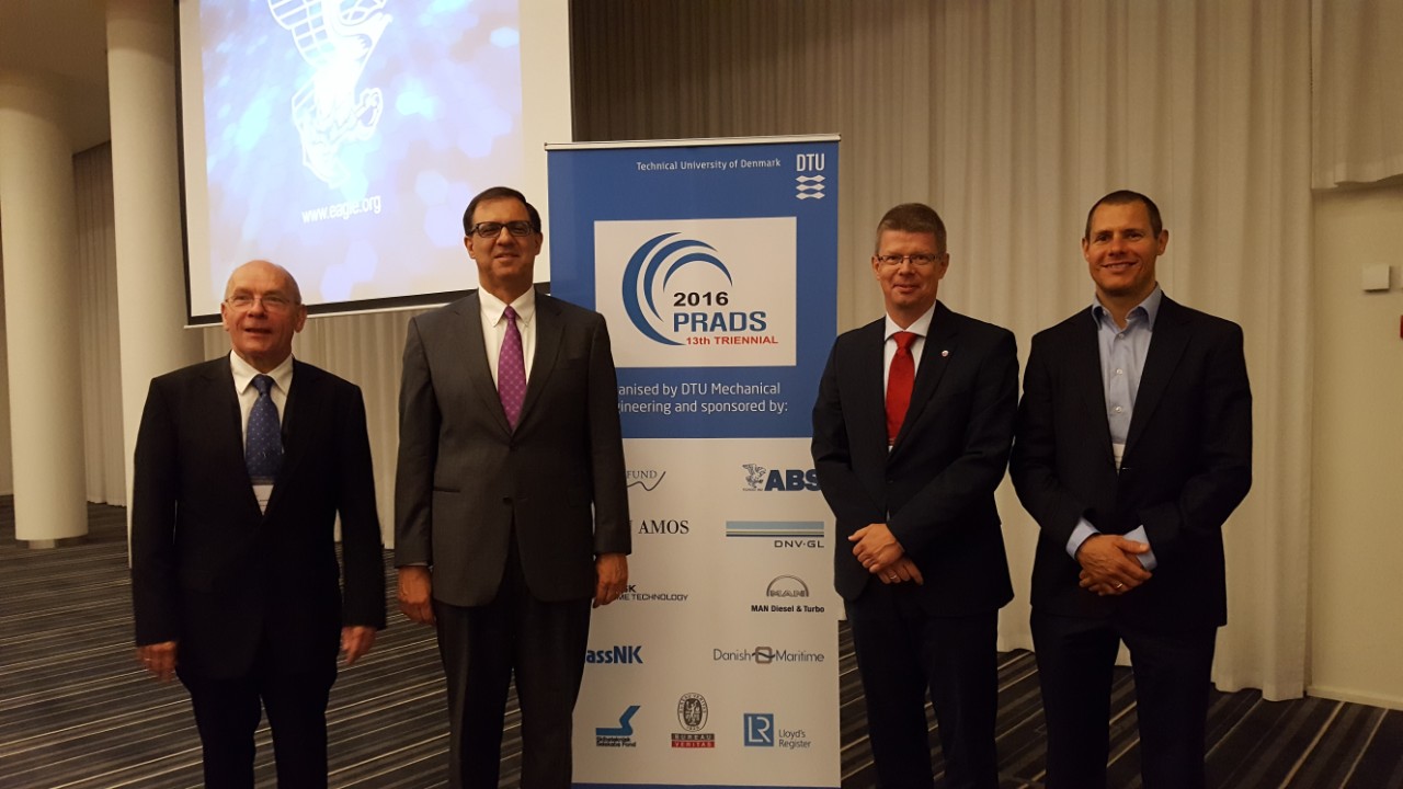 Prof. Jorgen Juncher Jensen, from DTU; Co-chair PRADS 2016 Howard Fireman, from ABS; Prof. Ulrik Dam Nielsen, Chairman PRADS; and Prof. Hans Norgaard Hansen, from DTU